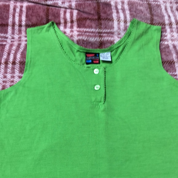 Girls size large bright line green sleeveless top with two buttons - Picture 3 of 3